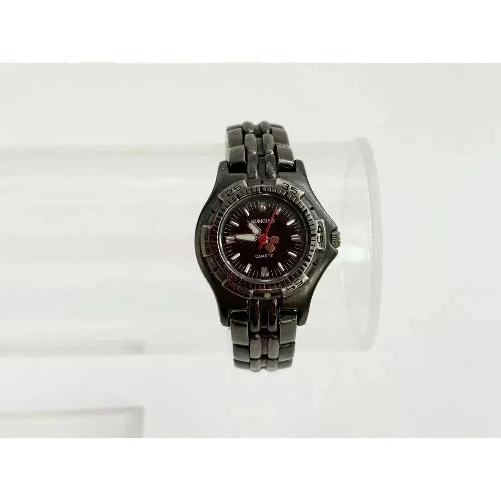 Vintage Dark Silver Toned Rumours Men's Chainlink Glow in the Dark Wristwatch
